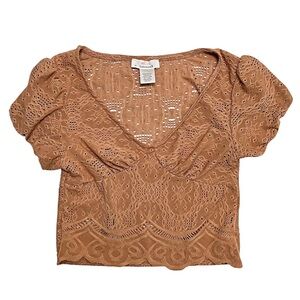 URBAN Romantics Light Brown Cropped Ruffled Blouse